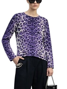 Just Cavalli archival purple digital leopard print fine knit boxy sweater S